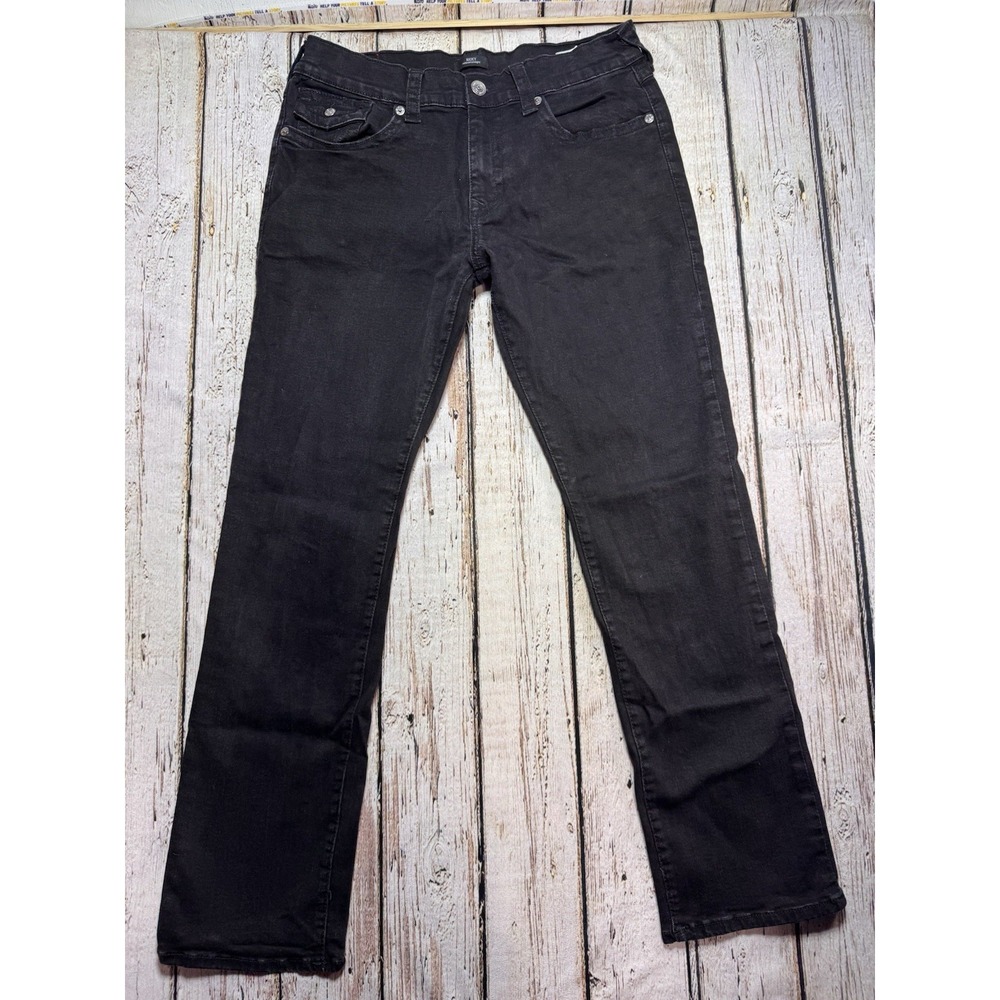 True Religion Ricky‎ Relaxed Straight Black Button Flap Pocket Jeans 36x32